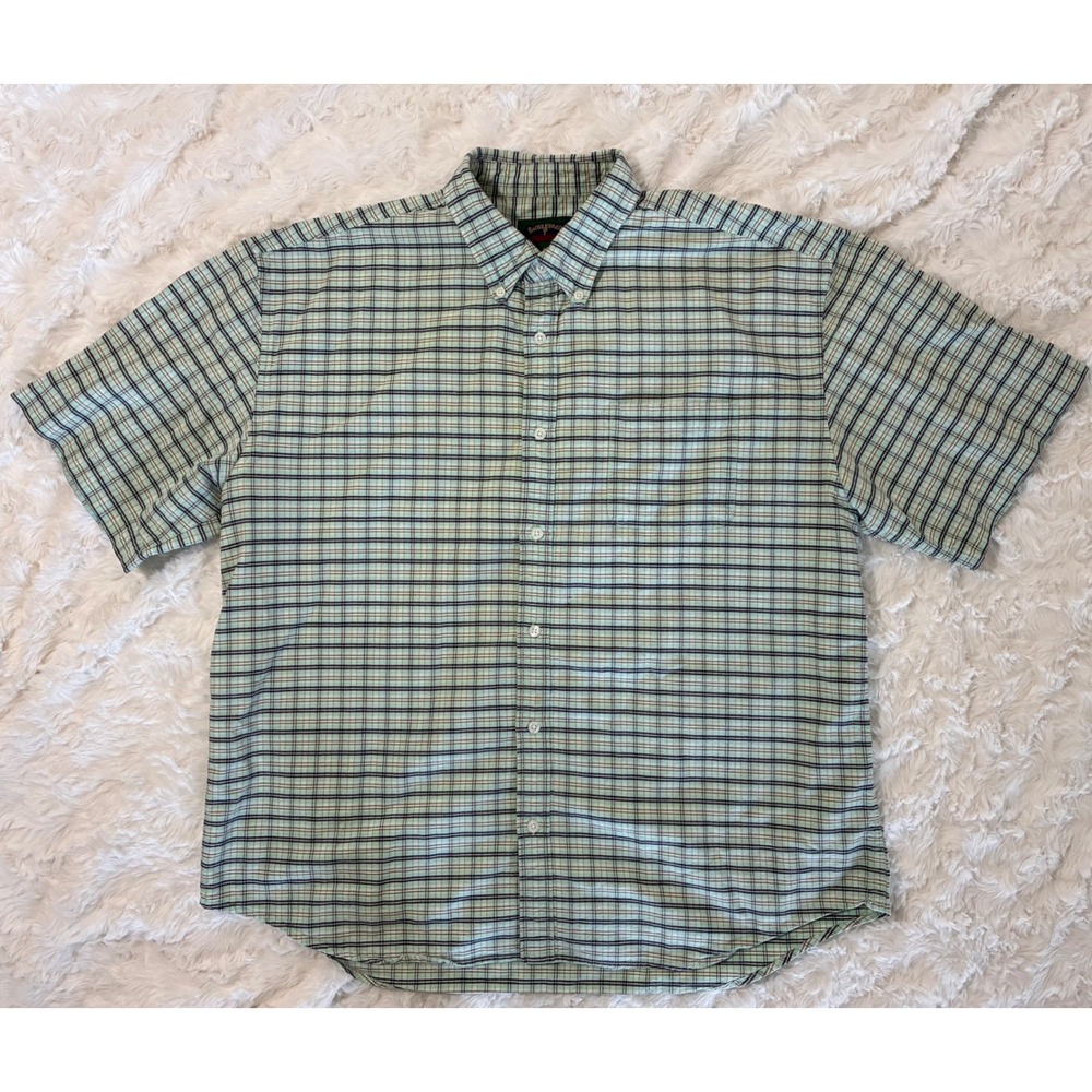 Saddlebred Mens XL Short Sleeve Plaid Button Down Shirt Mint‎ Green Cotton